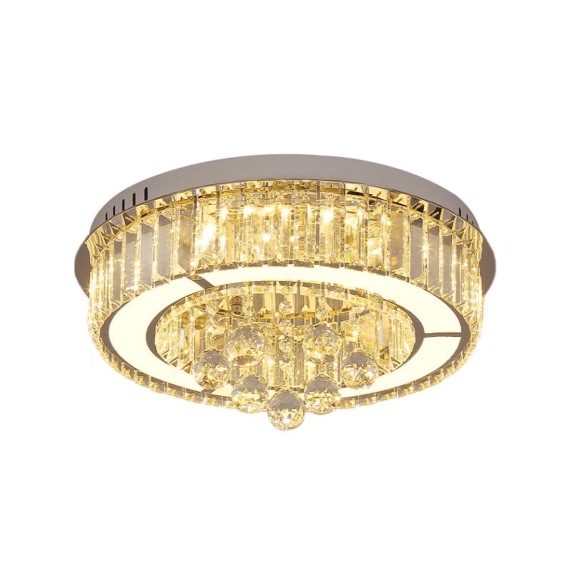 Chrome LED Floral Ceiling Fixture Modernism Faceted Crystal Flushmount Lighting, 18"/19.5" Width
