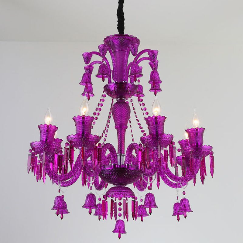 8 Lichter Kristallhängelampe traditionelle rot/blau/lila Candelabra Wohnzimmer Kronleuchter Licht
