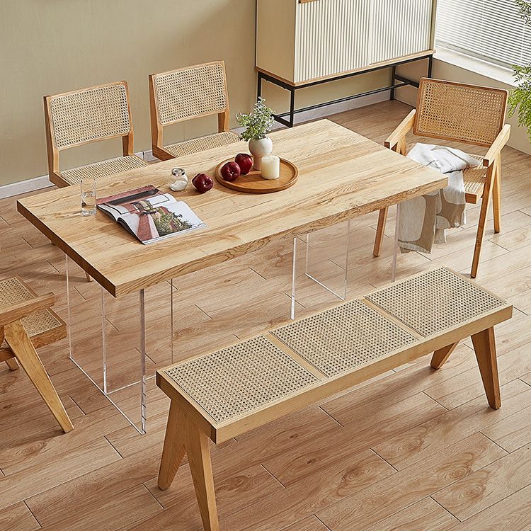 Modern Rectangle Dining Table Wood Table with Acrylic Legs for Kitchen