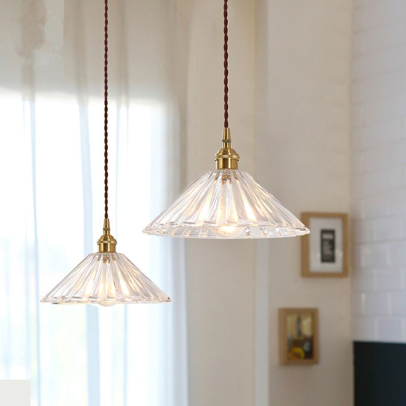 Kegel klare gerippte Glas hängend Licht Einfachheit 1 Lampen Restaurant Anhängerleuchte
