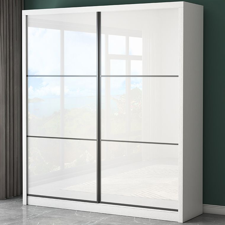 White Engineered Wood Wardrobe Closet Contemporary Storage Cabinet