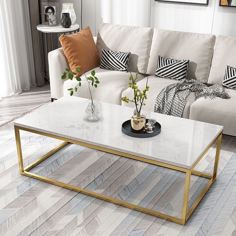 Glam Coffee Table with Metal Frame Base and Marble Top in White