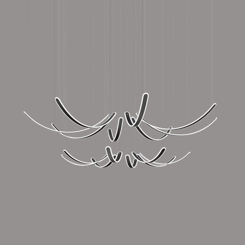 Curved LED Chandelier Minimalist Metal Living Room Villa Hanging Light in Black