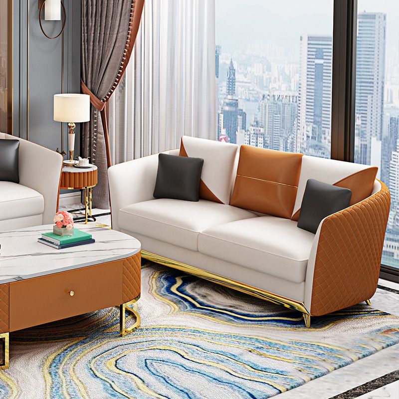 Cushions Tuxedo Arm Sofa Glam Genuine Leather Sofa with Legs
