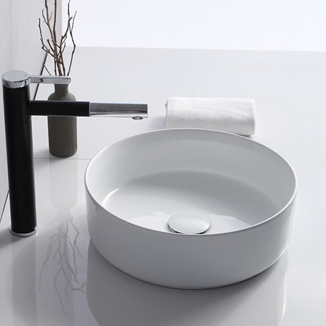 Modern Bathroom Sink Porcelain Solid Color Round Vessel Bathroom Sink