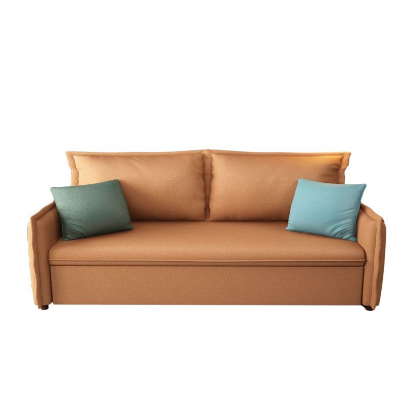 Orange Upholstery Sofa Bed with 2 Pillows Back and Square Arm