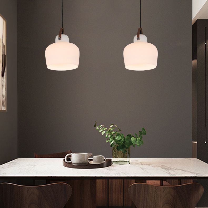 White 1 Light Bell Pendant Lamp Modern Minimalist Glass Hanging Lamp for Living Room