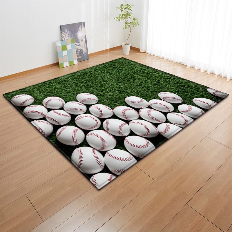Green Modern Carpet Football Print Polyester Area Rug Stain Resistant Rug for Drawing Room