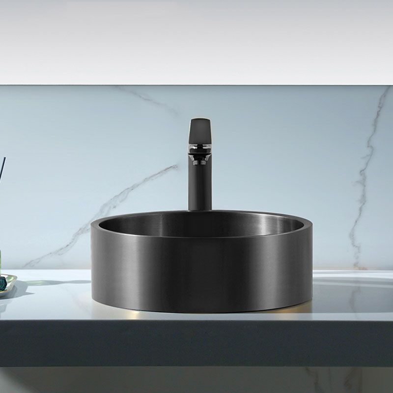 Contemporary Bathroom Sink Metal Round Vessel Bathroom Sink with Pop-Up Drain