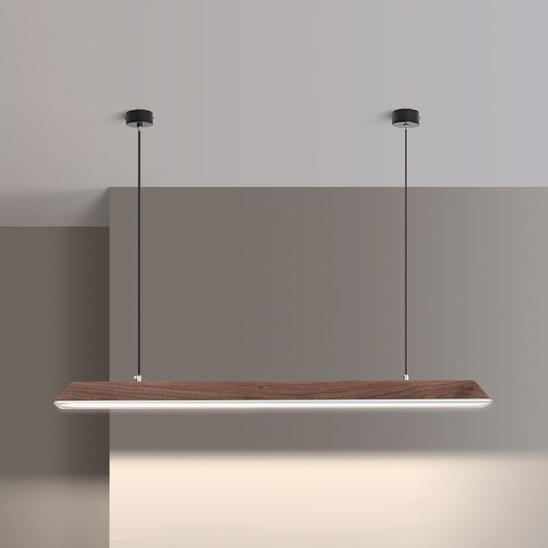 Modern 1-Light Island Light Linear Wood Island Chandelier Lights for Office