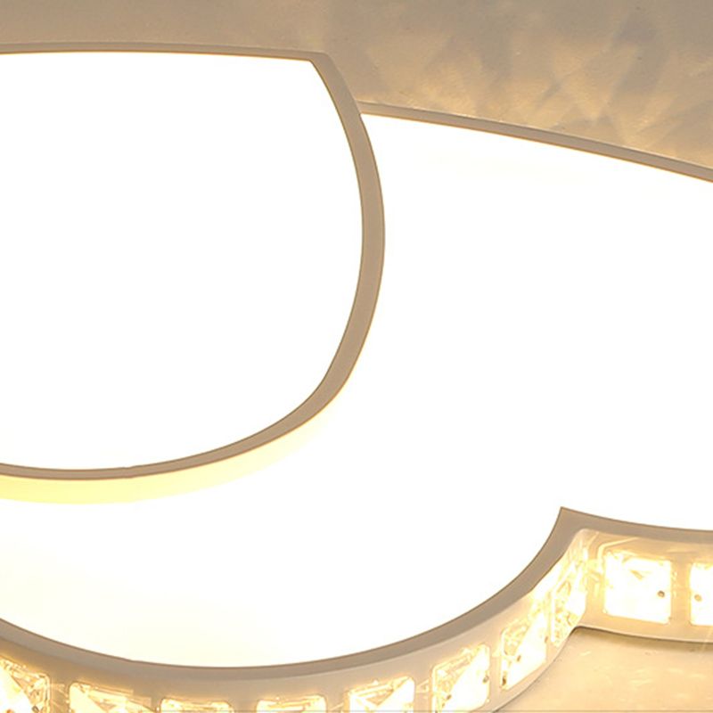 Crystal Heart Shape Flush Ceiling Light Modern 2 Lights Flush Mount Lighting in White