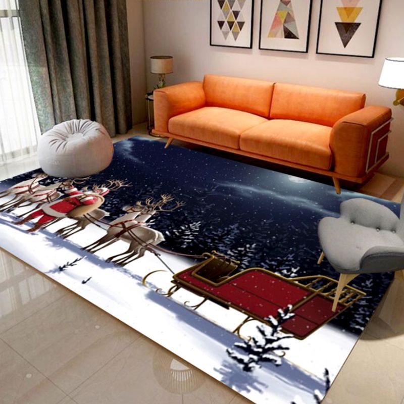 Blue Modern Carpet Polyester Santa Claus Carpet Washable Carpet for Living Room