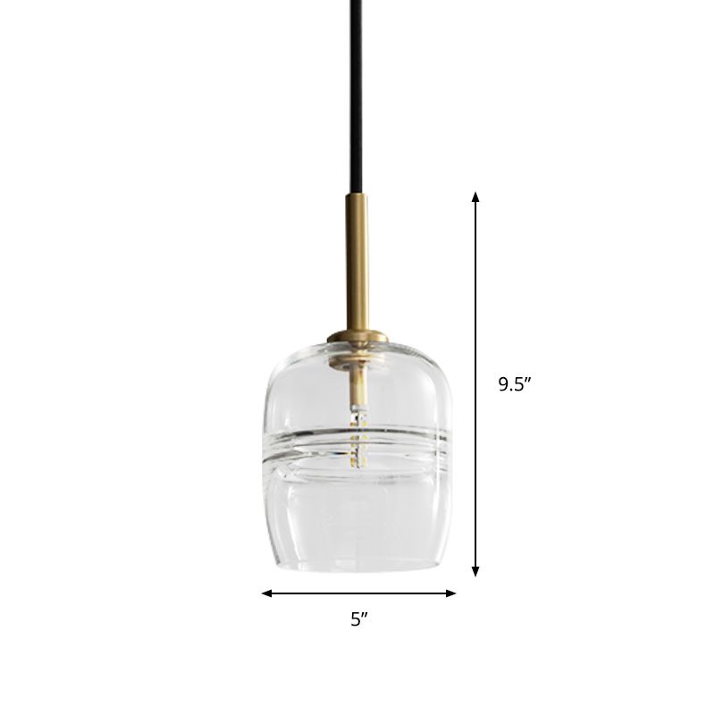 Clear Glass Jar Hanging Lamp Minimalism 1 Bulb Brass LED Pendant Ceiling Light for Dining Room