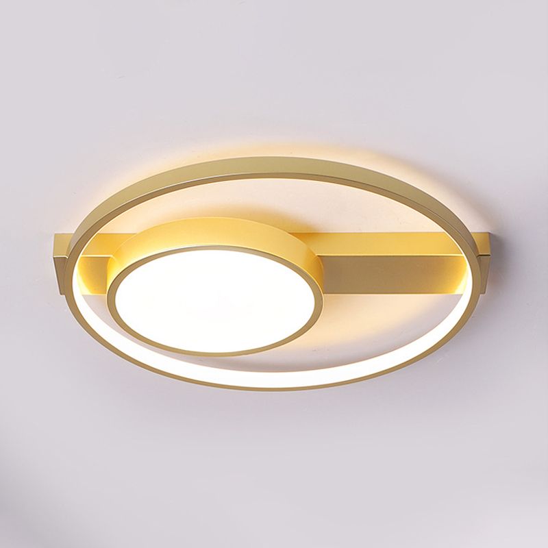 Golden Circular Flush Ceiling Light Modern Aluminum 18"/22" Wide LED Flushmount Lighting in Warm/White Light