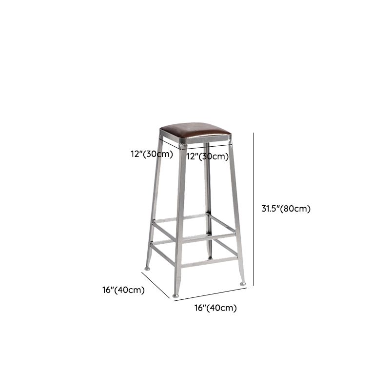 Faux Leather Dining Stools Armless Bar Stools with Metal Base