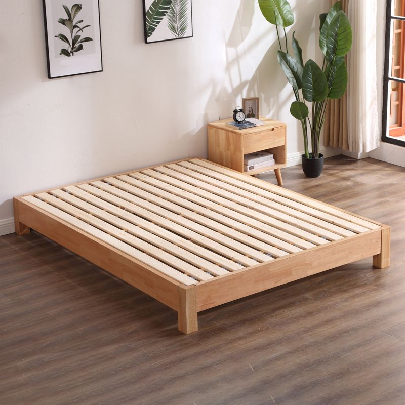 Solid Wood Standard Bed Contemporary Rubberwood Platform Bed with Legs
