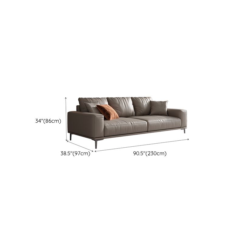 Mid Century Modern Genuine Leather White Pillows Square Arm Living Room Seating