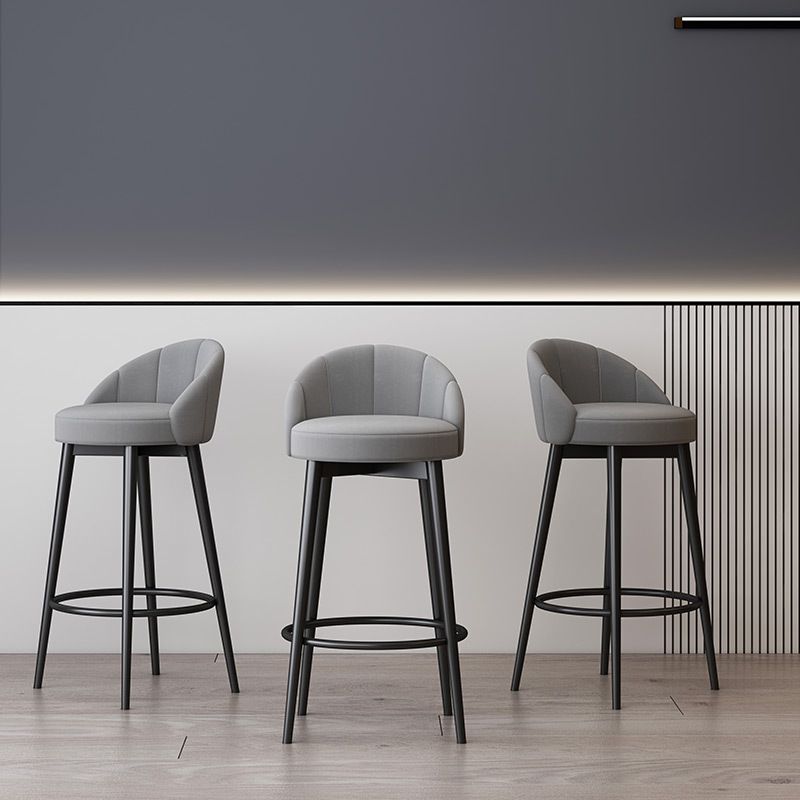 Scandinavian Upholstered Footrest Bar Stool Low Back Home Velvet Matte Finish Stool