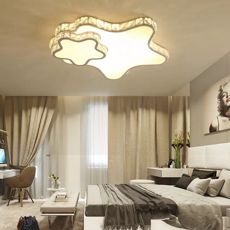 Kids Sky View Flush Ceiling Light Acrylique White Ceiling Mount Light with Clear Crystal for Foyer