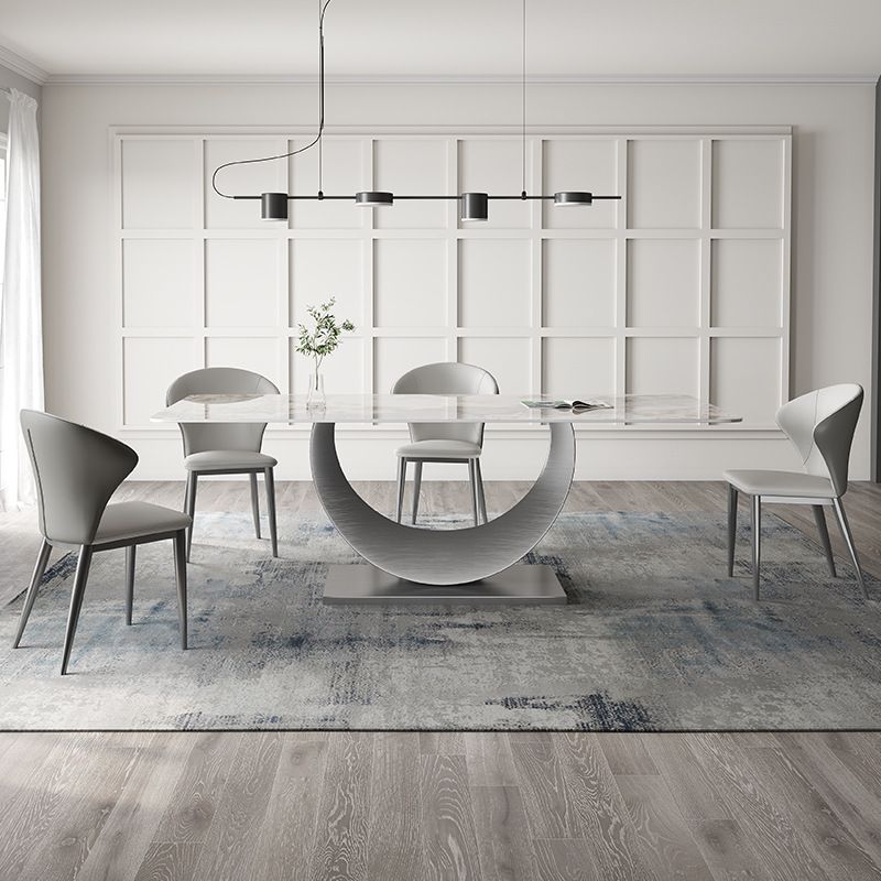 Contemporary Style Rectangle Table Sintered Stone Table with Metal Legs for Home