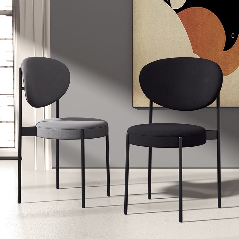 Chaise de salle à manger nordique en cuir de lin, chaise d'appoint à dossier ouvert de 33 pouces de hauteur avec base en métal