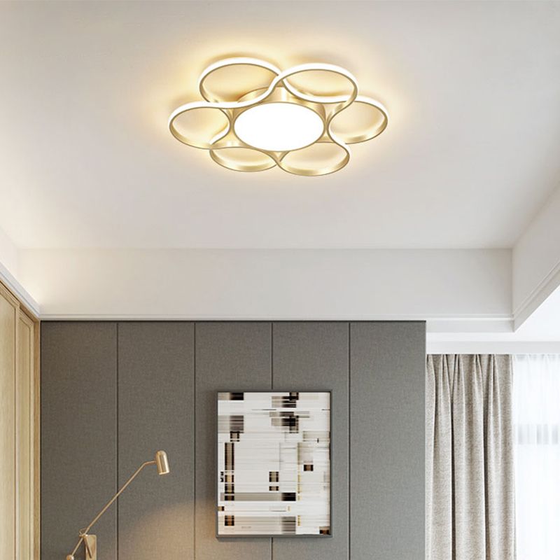 Gold Flower LED Flush Mount Lighting Fixture Simple Metal Ceiling Light for Living Room
