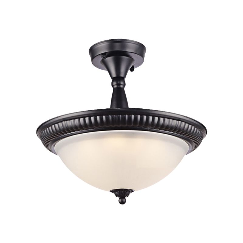 Ciotola soggiorno semi -montaggio illuminazione tradizionale vetro glassati a soffitto nero a led, luce calda/bianca