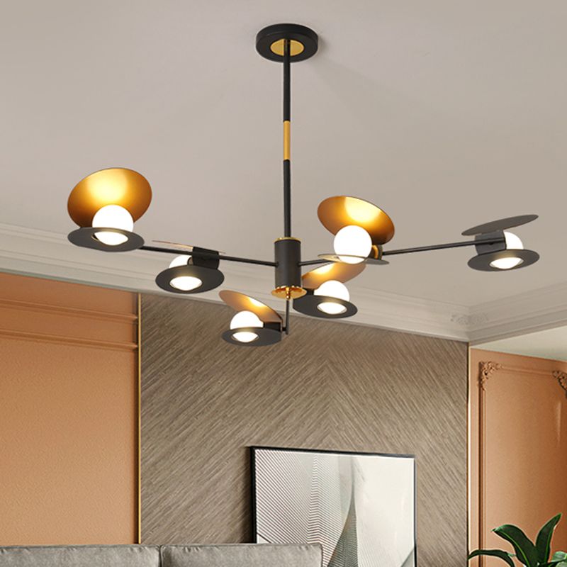 Lampadario a forma di cucciolo a forma di cozze ferro contemporaneo 6/8-bulb lampada sospensione del soggiorno in blu/nero e oro