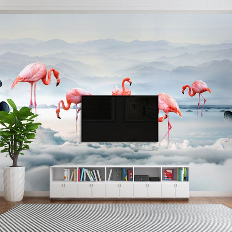 Illustration Flamingo Mural Wallpaper Whole Wall Art for Girl's Bedroom, Made to Measure