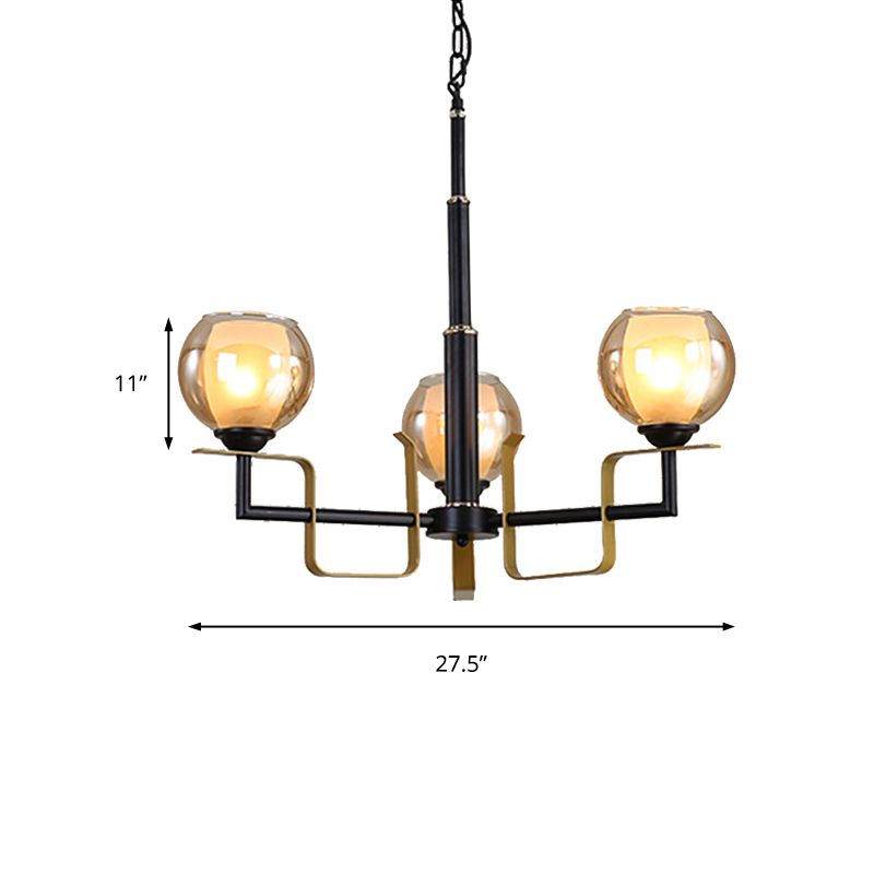 3/6/8 Lights Amber Glass Pendant Chandelier Traditional Black Bubble Bedroom Hanging Ceiling Fixture