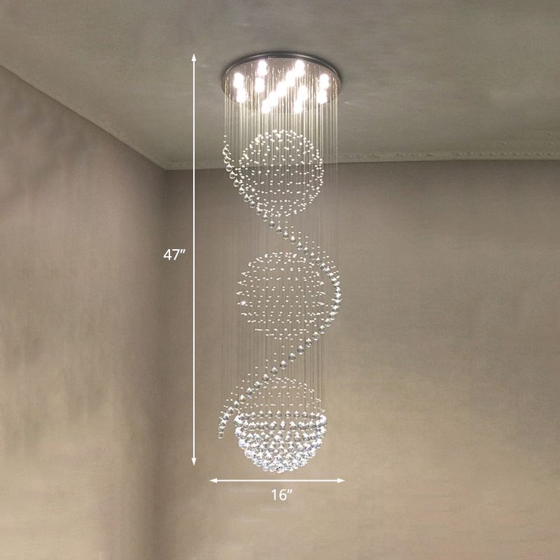 Clear Crystal Spiral Cascading Pendant Modernism 4 Lights Stairway LED Multi Light Chandelier