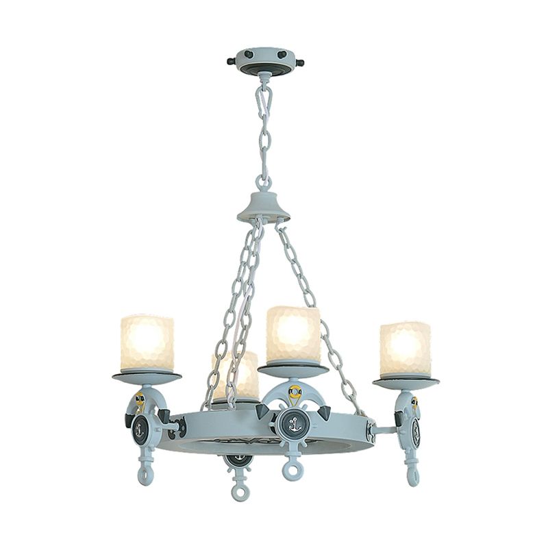 4 lumières Light Pendard Lighting Nautical Blue / Black Chandelier LAMPE AVEC CYLINDRE D'EMBOUR LE VERRE AMPLÉE