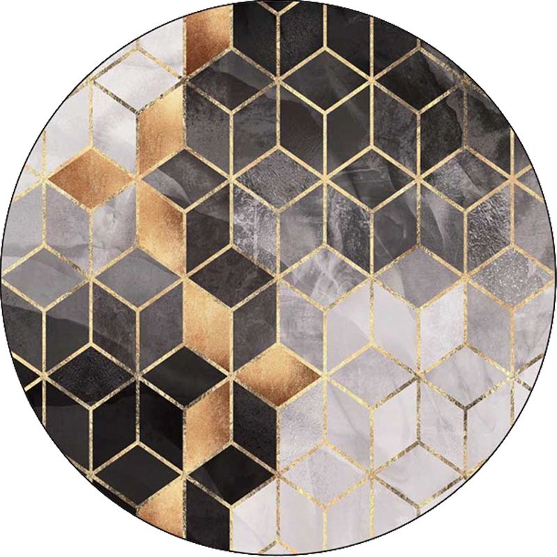 Black and Grey Modern Rug Polyester Geometric Print Rug Washable Non-Slip Backing Carpet for Living Room