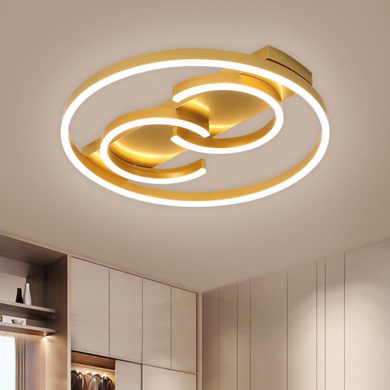 Ring Semi Flush Mount Lamp Modernist Metal LED Gold Ceiling Lighting in Warm/White Light, 18"/21.5" Width