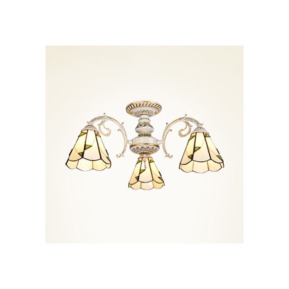Luz de semi flush cónica Vintage Glass 3/5 cabezas Flush Techo Luz en latón blanco/antiguo para Foyer
