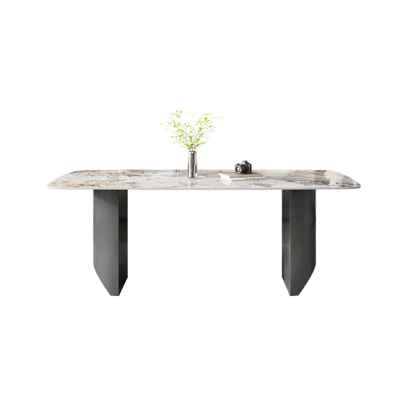 Industrial Dining Room Table Rectangle Stone Dinette Table In Grey