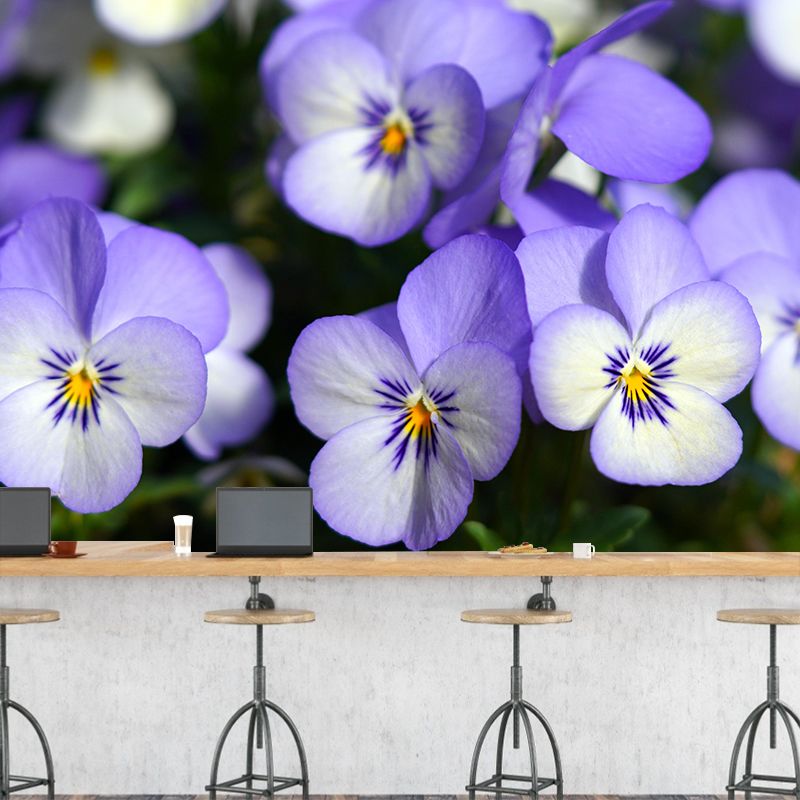 Violet Flower Wall Mural Moisture Protection Modern Living Room Wall Covering