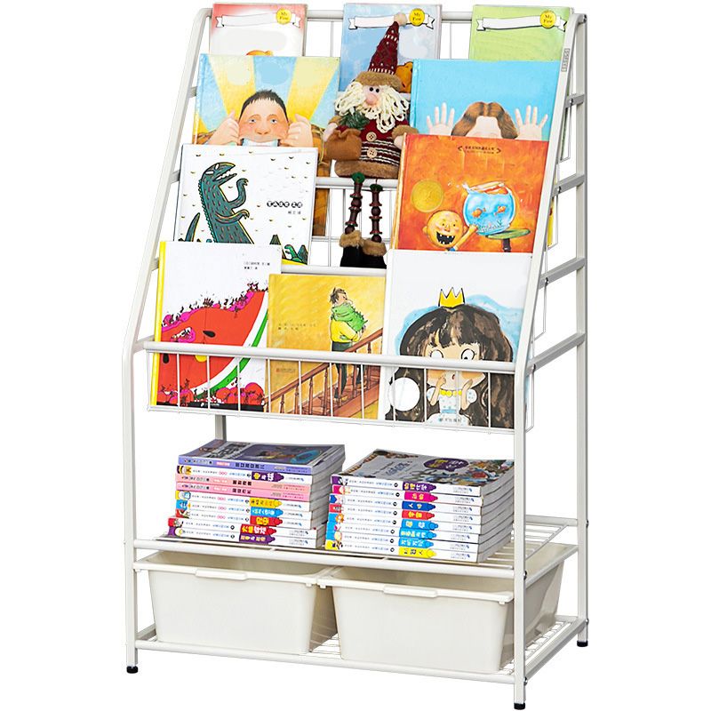 Contemporary Metal Bookshelf White Ladder Book Shelf for Home Office 14.6" Wide