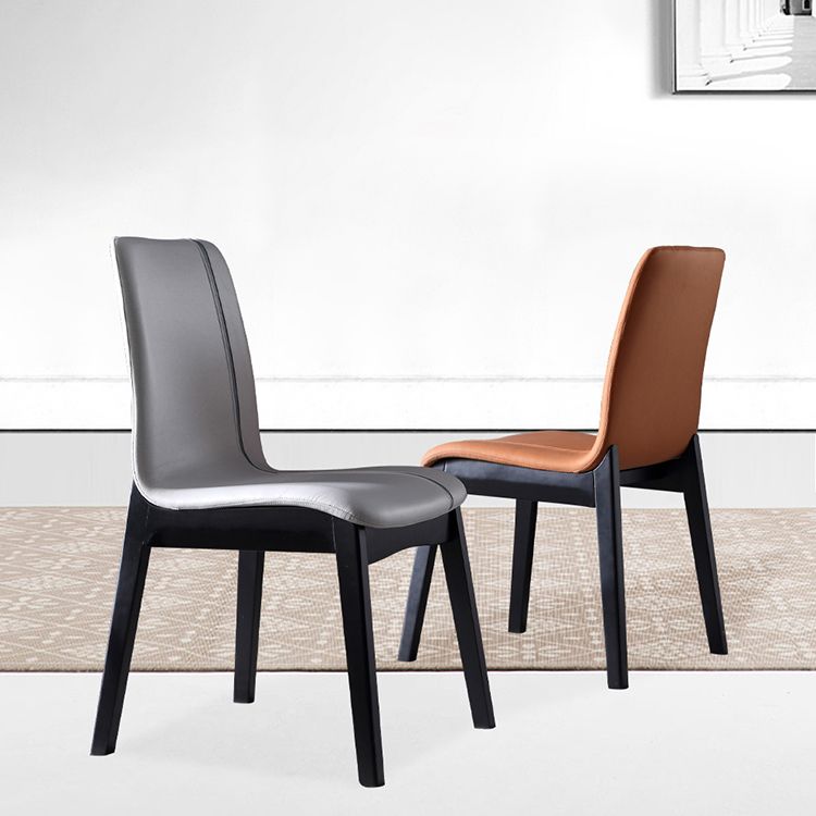 Contemporary Home Side Chair Solid Back Upholstered Wood Dining Room Chair