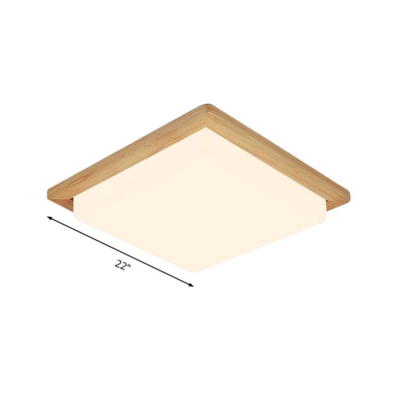 Square Ceiling Mounted Light Modernism Acrylic Beige LED Flush Mount Lamp with Wood Canopy in White/Warm Light, 12.5"/14"/18"/22"/26" Wide