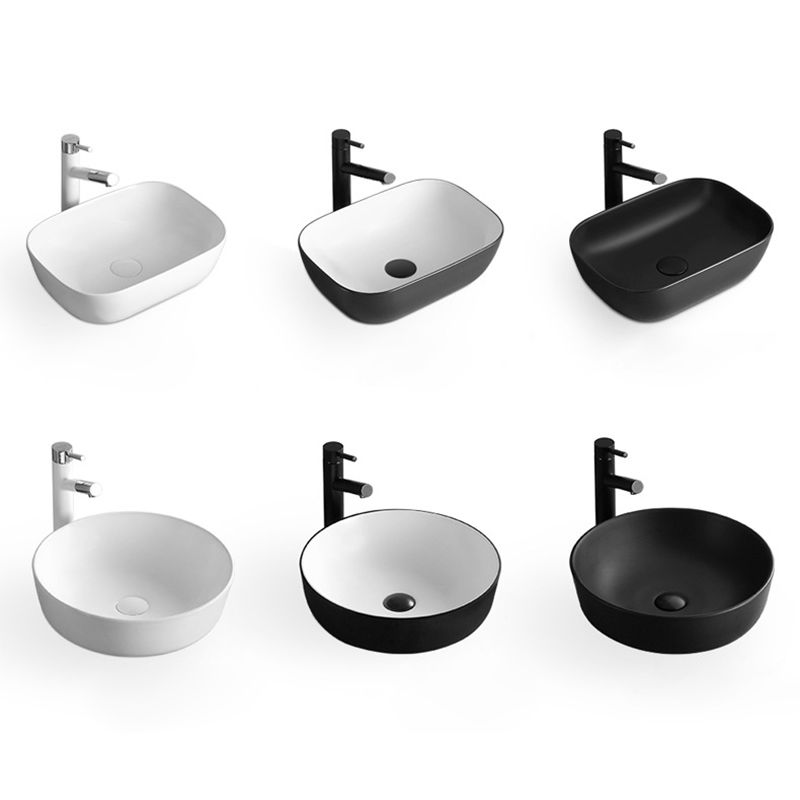 Modern Bathroom Sink Porcelain Rectangular with Pop-Up Drain and Faucet Wash Stand