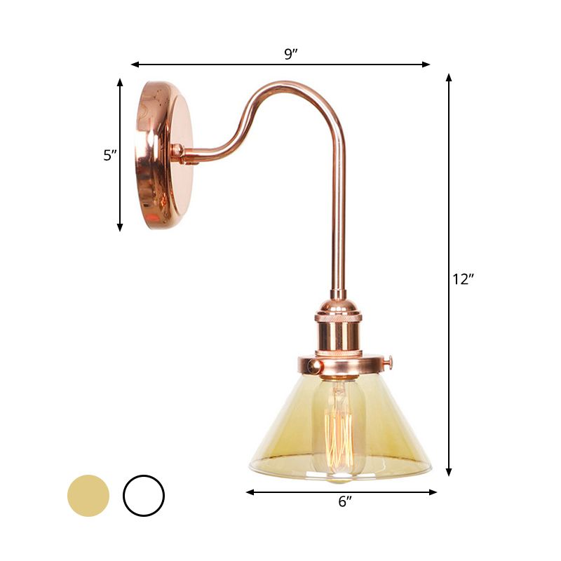 1 Light Cone Sconce Light Vintage Clear/Amber Glass Wall Lighting Fixture for Living Room