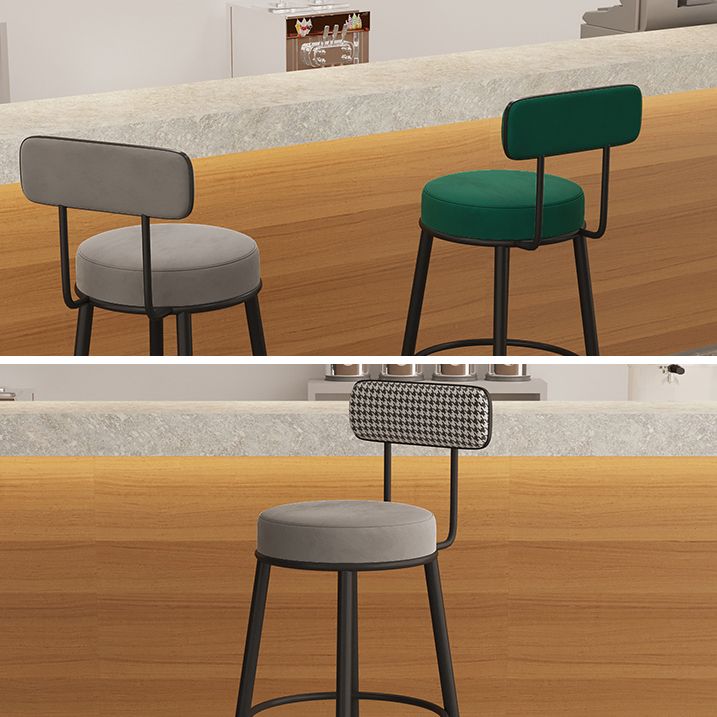 Industrial Backrest Counter Stool Iron Cafe Bar Stool with Pedal and Velvet Cushion
