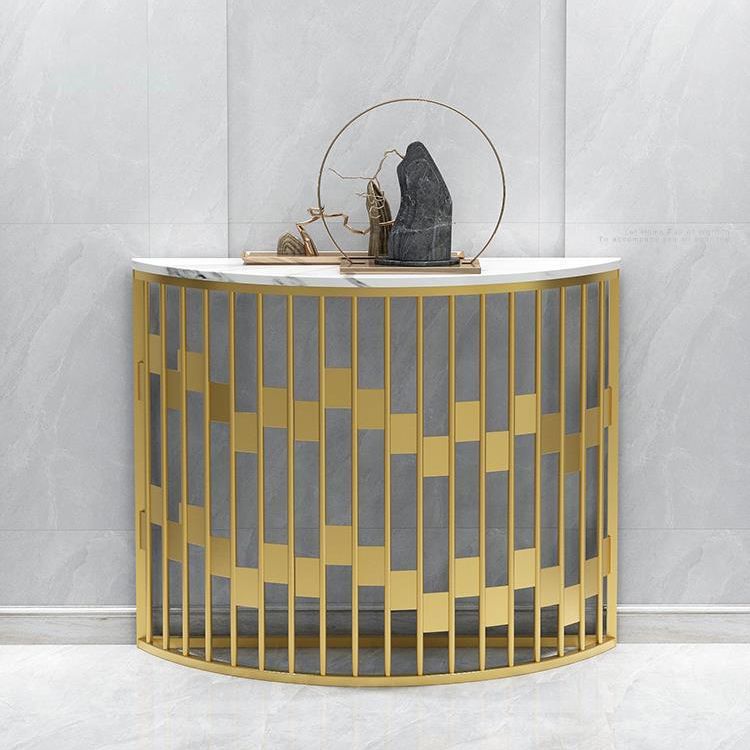 Hall Console Accent Table 31 -inch with Marble White Half Moon Top