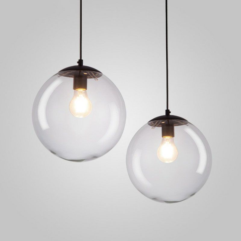Spherical Pendant Light Simplicity Clear Glass 1-Bulb Black Suspended Lighting Fixture