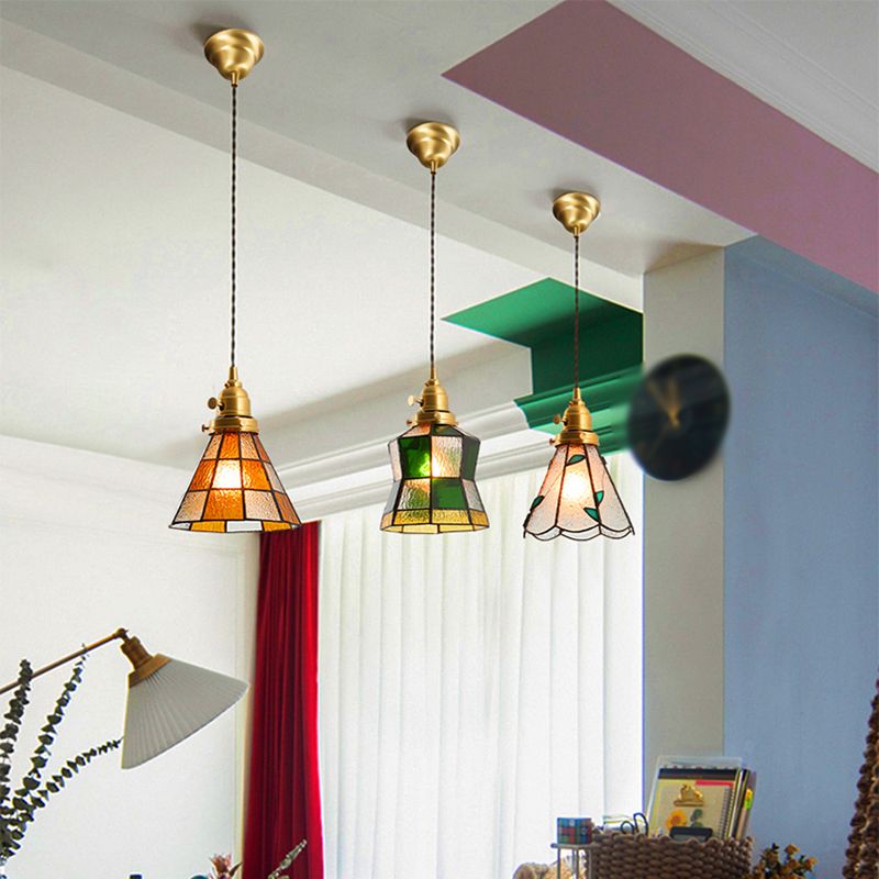 Gearceerde hanger verlichtingsarmatuur Tiffany -stijl gebrandschilderd glasvering hanglampje