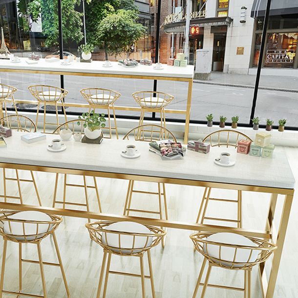 White Glam Style Counter in Faux Marble and Iron Milk Tea Shop Bar Table