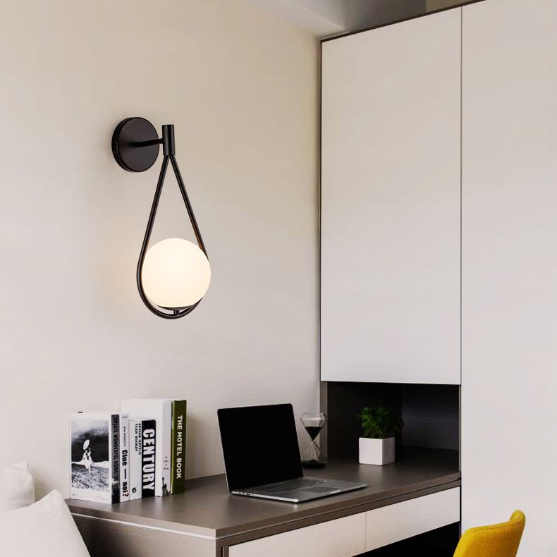 Nordic Minimalist Glass Wall Lamp Milky Glass Metal Base