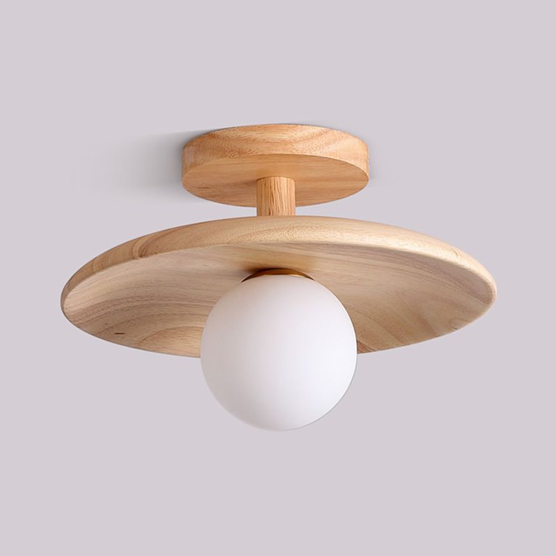Contemporary Globe Flush Light Fixture Wood 1 Light Flush Mount Ceiling Light in Brown