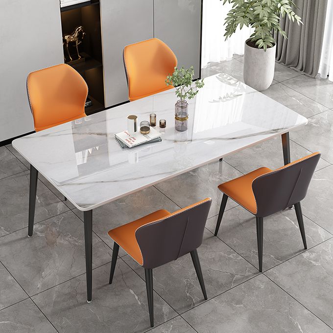 Modern Stone Rectangle Dining Table 4 Metal Legs for Dining Room